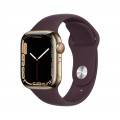 Apple Watch Series 7 GPS + Cellular, 41mm Gold Stainless Steel Case with Dark Cherry Sport Band - Regular_1