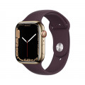 Apple Watch Series 7 GPS + Cellular, 45mm Gold Stainless Steel Case with Dark Cherry Sport Band - Regular_1