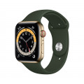 Apple Watch Series 6 GPS + Cellular, 44mm Gold Stainless Steel Case with Cyprus Green Sport Band_1